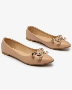 Royalfashion Jasnoróżowe baleriny damskie w szpic z ozdobą na nosku Figgda