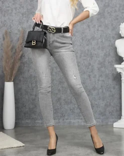 Royalfashion Jeansy damskie typu rurki w kolorze szarym