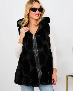 Royalfashion Kamizelka damska ze sztucznego futerka w kolorze czarnym
