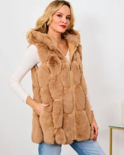 Royalfashion Kamizelka damska ze sztucznego futerka w kolorze brązowym