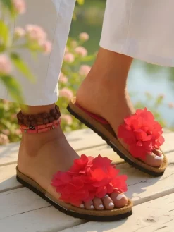 Royalfashion Klapki damskie z kwiatuszkami Flora Soft