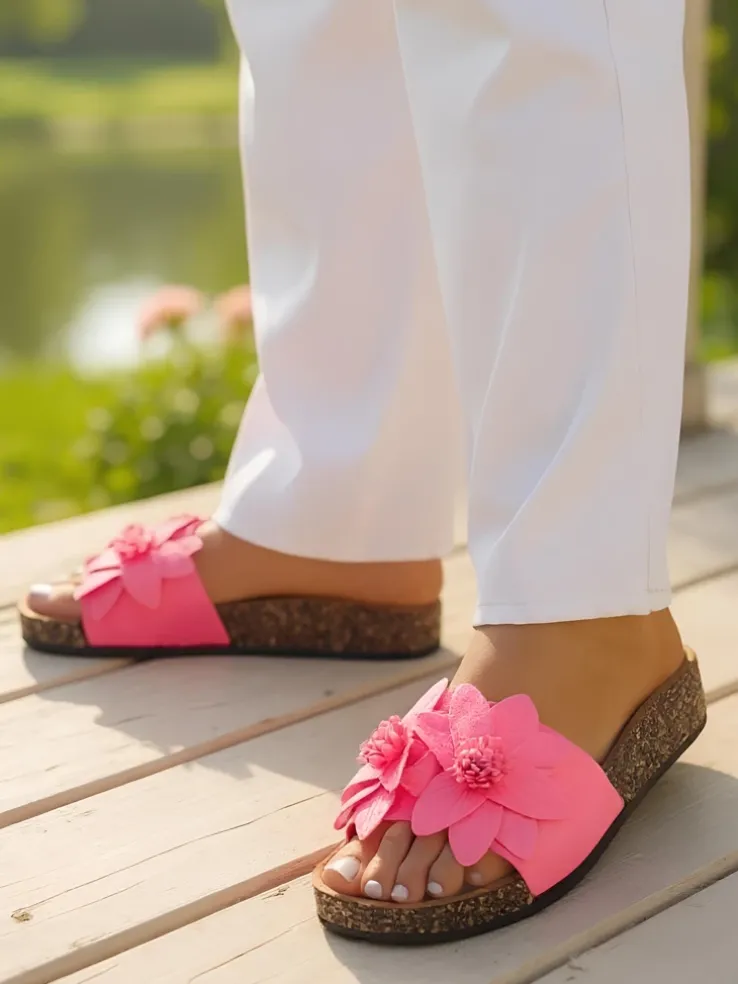 Royalfashion Klapki damskie z kwiatuszkami Foules