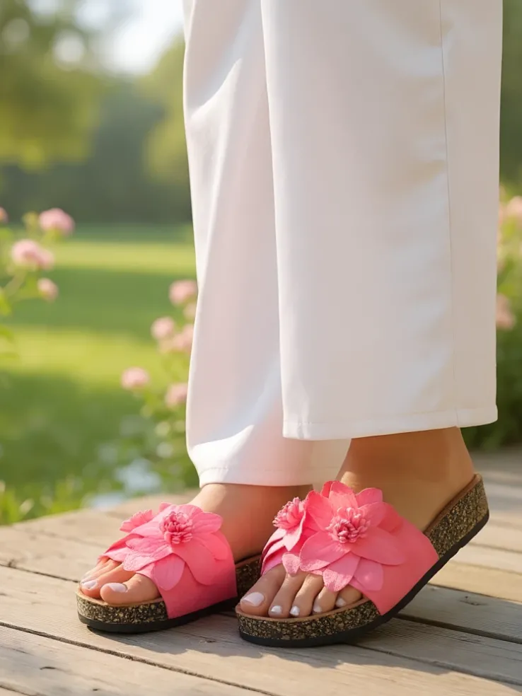 Royalfashion Klapki damskie z kwiatuszkami Foules