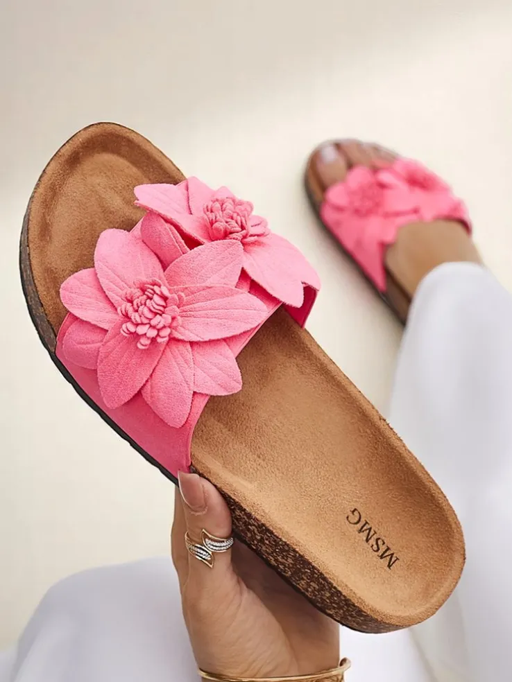 Royalfashion Klapki damskie z kwiatuszkami Foules