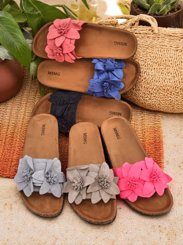 Royalfashion Klapki damskie z kwiatuszkami Foules