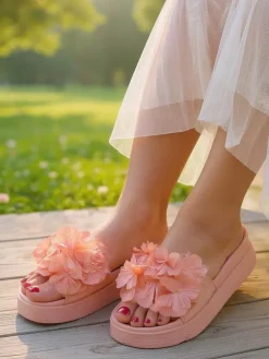 Royalfashion Klapki damskie z kwiatuszkami Frezja