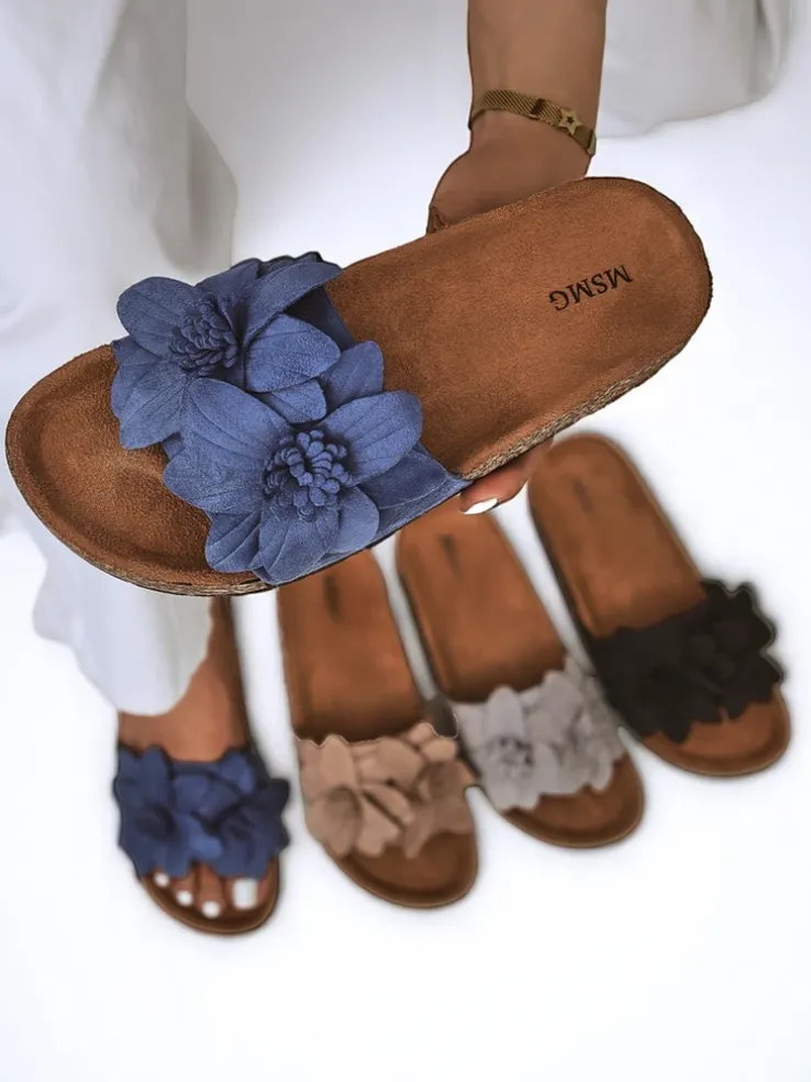 Royalfashion Klapki damskie z kwiatuszkami Foules