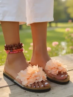 Royalfashion Klapki damskie z kwiatuszkami Flora Soft