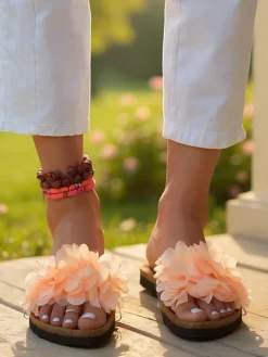 Royalfashion Klapki damskie z kwiatuszkami Flora Soft