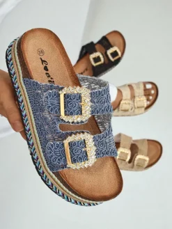 Royalfashion Klapki damskie z klamerkami z cyrkonii GlamCork