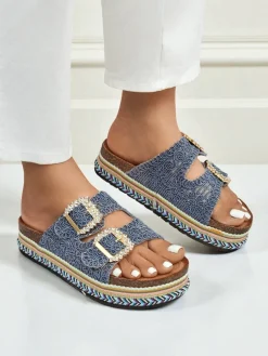 Royalfashion Klapki damskie z klamerkami z cyrkonii GlamCork