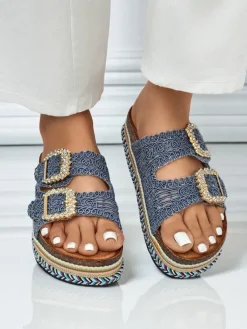 Royalfashion Klapki damskie z klamerkami z cyrkonii GlamCork