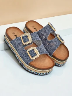 Royalfashion Klapki damskie z klamerkami z cyrkonii GlamCork