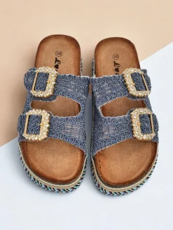 Royalfashion Klapki damskie z klamerkami z cyrkonii GlamCork