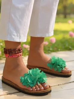 Royalfashion Klapki damskie z kwiatuszkami Flora Soft