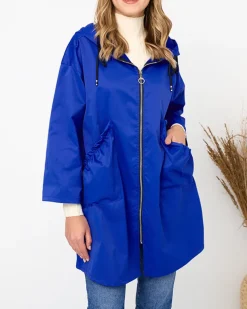 Royalfashion Kobaltowa damska kurtka płaszcz z kapturem