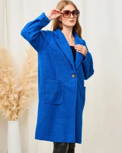 Royalfashion Kobaltowy kożuszkowy damski płaszcz