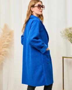 Royalfashion Kobaltowy kożuszkowy damski płaszcz