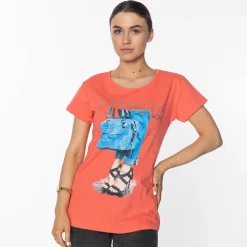 Royalfashion Koralowa damska koszulka z nadrukiem