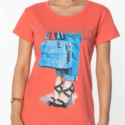 Royalfashion Koralowa damska koszulka z nadrukiem