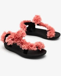 Royalfashion Koralowe sandały damskie z kwiatuszkami Alferroy