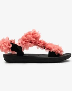 Royalfashion Koralowe sandały damskie z kwiatuszkami Alferroy