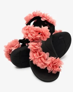 Royalfashion Koralowe sandały damskie z kwiatuszkami Alferroy