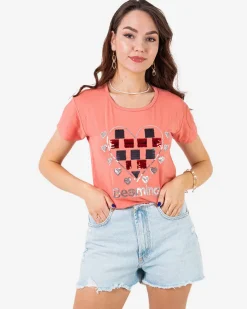 Royalfashion Koralowy damski t-shirt z printem