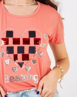 Royalfashion Koralowy damski t-shirt z printem