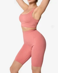 Royalfashion Koralowy damski komplet sportowy w prążki PLUS SIZE