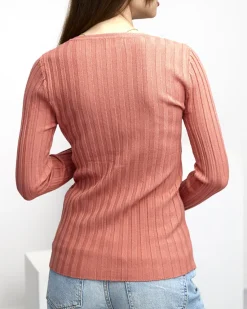 Royalfashion Koralowy damski prążkowany sweter