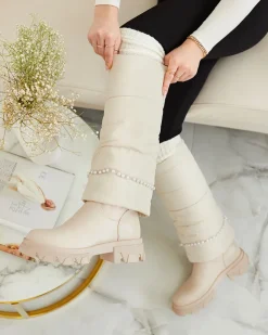 Royalfashion Kozaki damskie w kolorze kremowym Ameroe