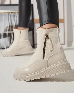 Royalfashion Kremowe botki damskie Mefina