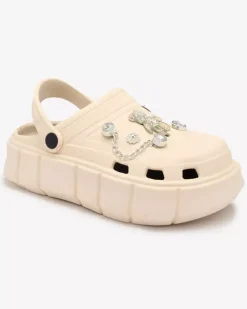 Royalfashion Kremowe damskie klapki gumowe Kooranza