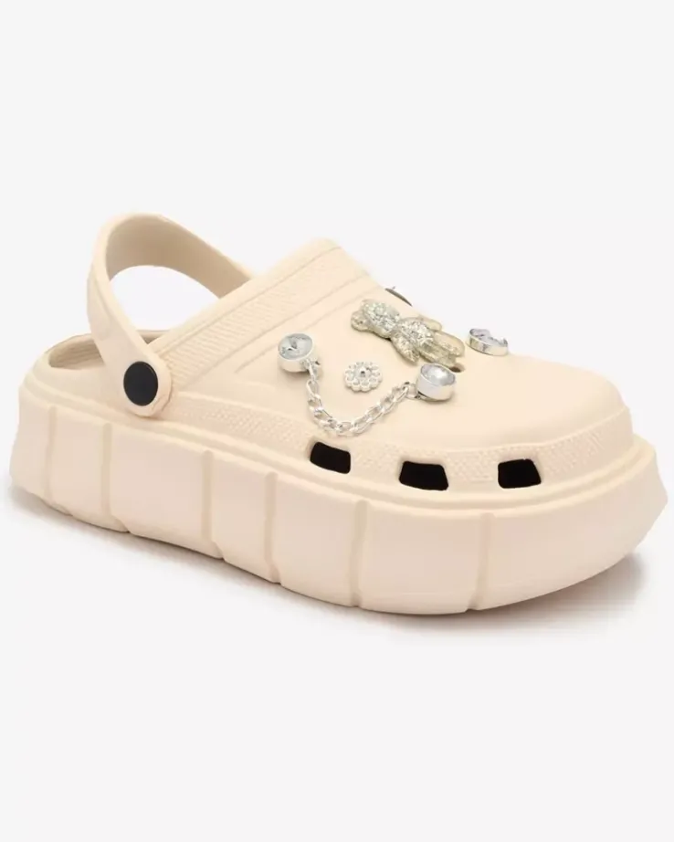 Royalfashion Kremowe damskie klapki gumowe Kooranza