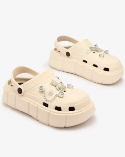 Royalfashion Kremowe damskie klapki gumowe Kooranza