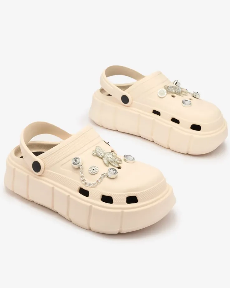 Royalfashion Kremowe damskie klapki gumowe Kooranza