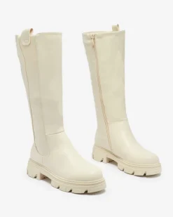 Royalfashion Kremowe damskie kozaki do połowy łydki Vebissa