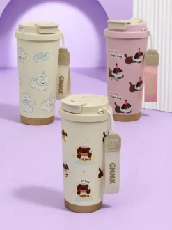 Royalfashion Kubek termiczny z koszyczkiem, słomką i ustnikiem Happy Dog