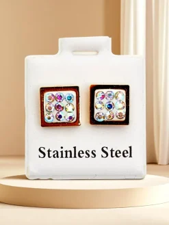 Royalfashion Kwadratowe kolczyki damskie z cyrkoniami