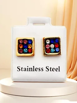 Royalfashion Kwadratowe kolczyki damskie z cyrkoniami