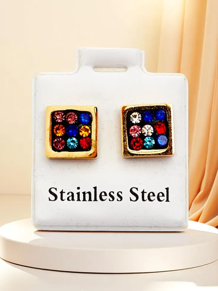 Royalfashion Kwadratowe kolczyki damskie z cyrkoniami