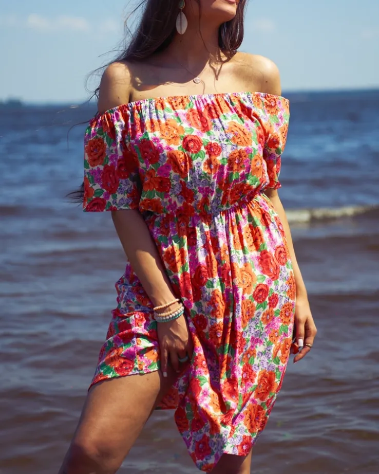 Royalfashion Kwiecista damska sukienka mini a'la hiszpanka w kolorze czerwonym