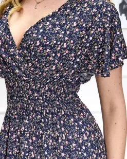 Royalfashion Kwiecista granatowa damska sukienka