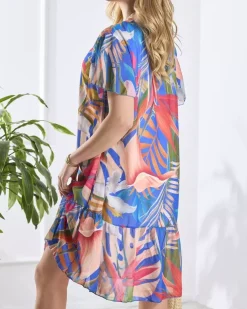 Royalfashion Kwiecista kobaltowa damska sukienka z podszewką