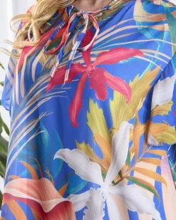 Royalfashion Kwiecista kobaltowa damska sukienka z podszewką