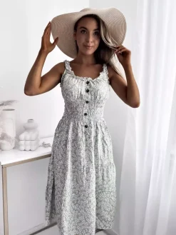 Royalfashion Kwiecista miętowa sukienka damska za kolano