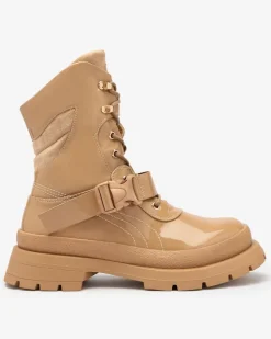 Royalfashion Lakierowane botki damskie w kolorze jasnobrązowym Setogy