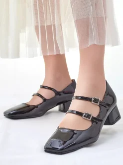 Royalfashion Lakierowane damskie czółenka na słupku z paseczkami Vible