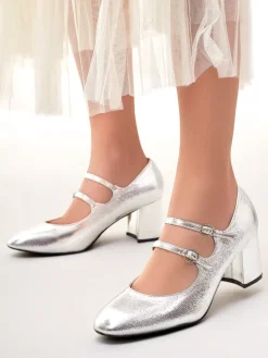 Royalfashion Lakierowane damskie czółenka na słupku z paseczkami Ovinna